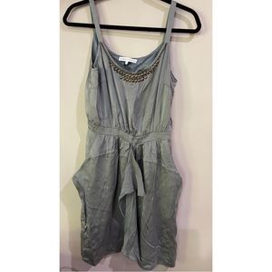Charlotte Ronson Olive Green Beaded Collar Silk Dress Size 2